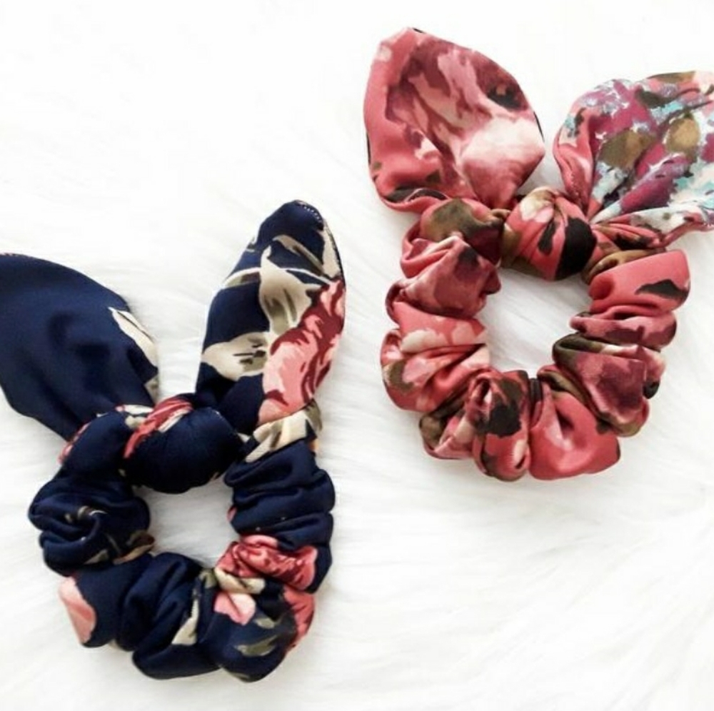 Handmade Floral Bunny Ear Scrunchies Pack